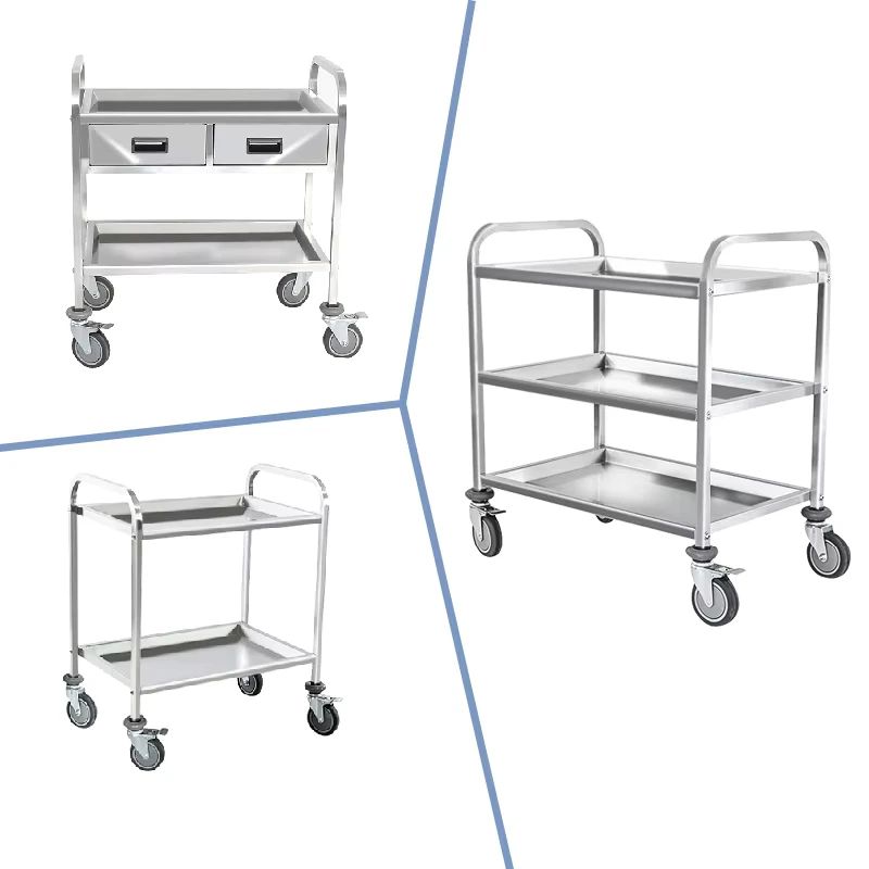 Stainless Steel Medical Cart Clinic Hospital Trolley With Wheels and Drawer