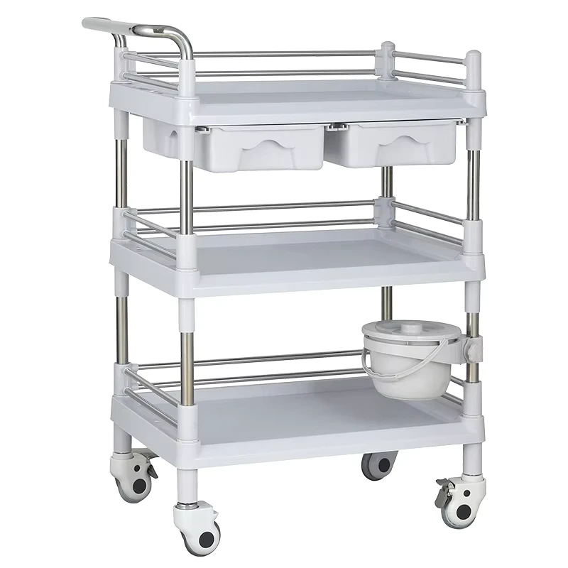 Stainless Steel Medical Trolley Hospital Mobile Storage Rack Oral Medical ABS Treatment Vehicle Type Hospital Furniture