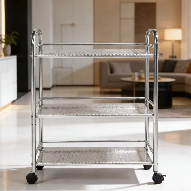Stainless Steel Modern Eco Friendly Food Cart Trolley with Wheels for Kitchen and Home Furniture Trolley Cart