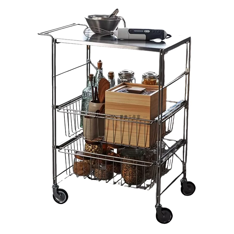 Stainless Steel Movable Trolley with Wheels Heavy Duty Kitchen Utility Cart Commercial Grade Service Cart for Storage