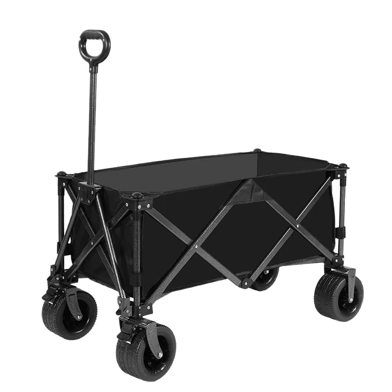Stainless Steel Outdoor Camping Cart Foldable Push-Type Handcart for Campsite Setups Picnics Hauling Compact Folding Design