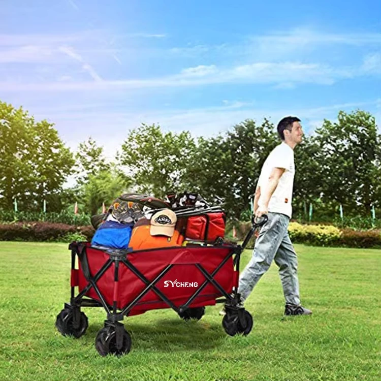Stainless Steel Platform 4 Wheel Beach Camping Folding Wagon Mini Outdoor Transport Trolley Picnic Garden Cart