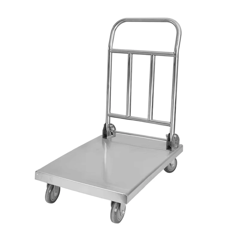 Stainless Steel Polished Finish Flatbed Trolley Motor Trailer Truck Hand Push Cart Household Folding Pull Cargo Light Car