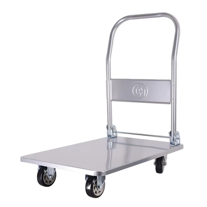 Stainless Steel Restaurant Folding Trolley Hand Truck Cart Platform Trolley 150kg with 100mm Caster Wheel