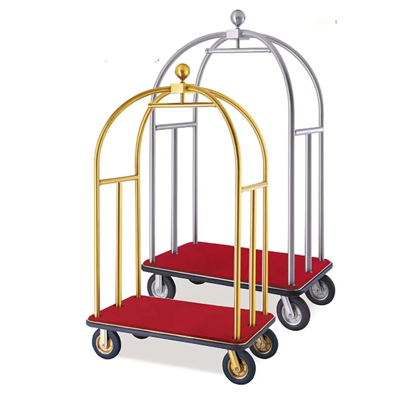 Stainless Steel Rose Gold Finish Airport Trolley Heavy Duty Wheels Carts Hotel Luggage Carts