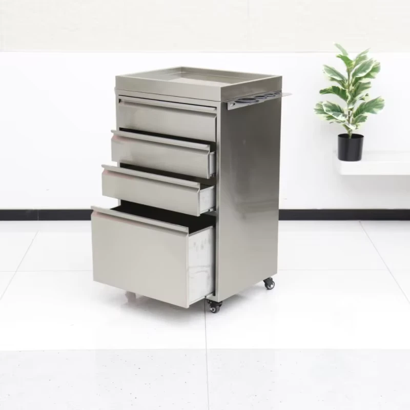 Stainless Steel Salon Barber Cabinet Drawers Salon Trolley 4 Wheel Modern Design Furniture for Hotel Home Office Living Room