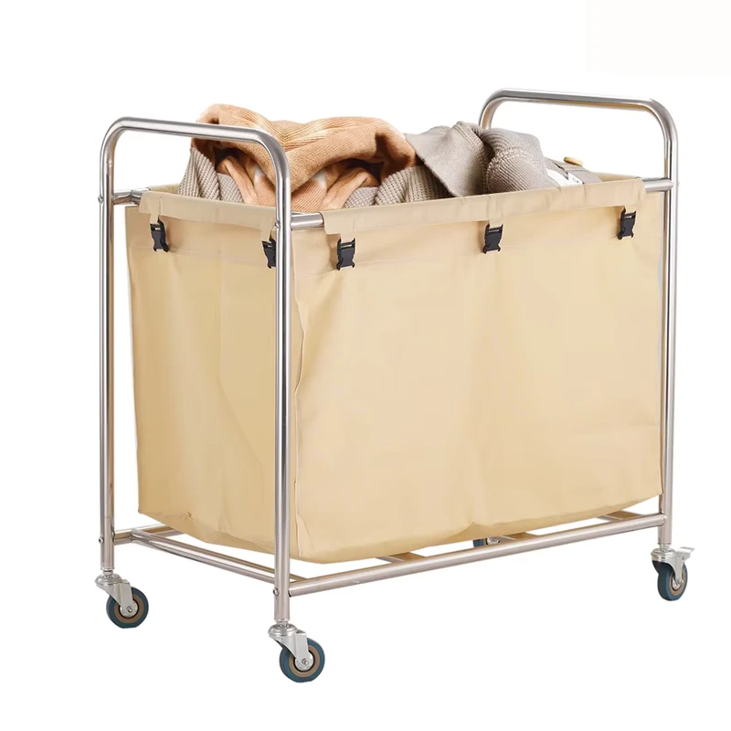 Stainless Steel Service Cleaning Cart Linen Hotel Laundry Trolley for Hotels and Hospitals