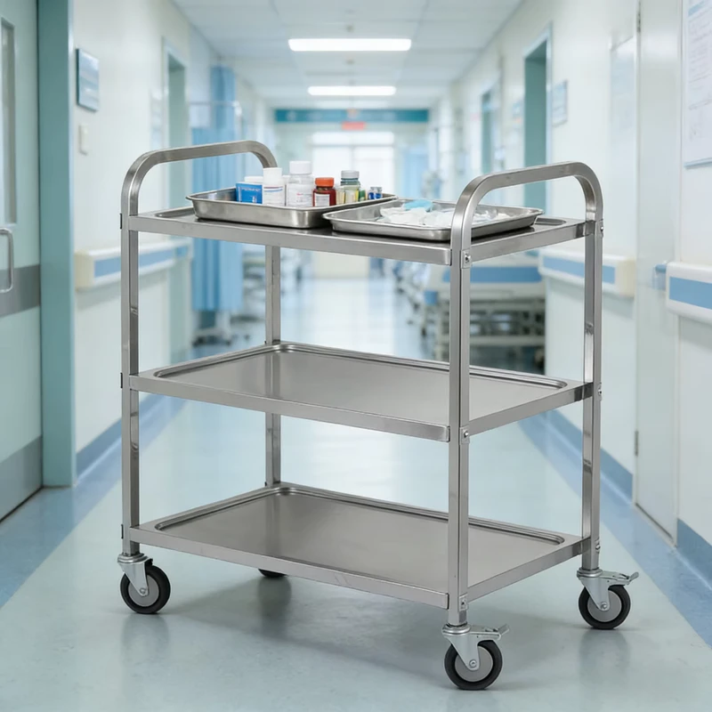 Stainless Steel Service Trolleys (Silver and Blue) for 2-Story Hotels Restaurants Hospitals Hotel Supplies Available for