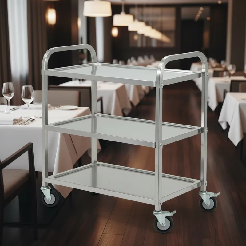 Stainless Steel Silver Blue Service Trolleys for 2 Story Hotels Restaurants Kitchens Hotel Supplies