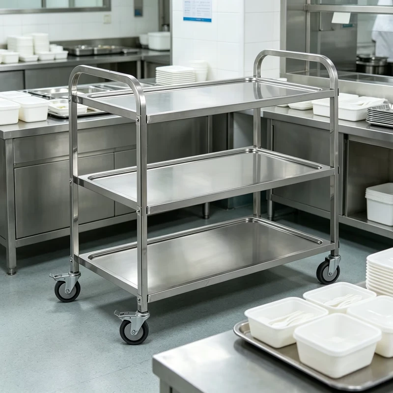 Stainless Steel Silver Blue Service Trolleys for 2 Story Hotels Restaurants Kitchens Hotel Supplies