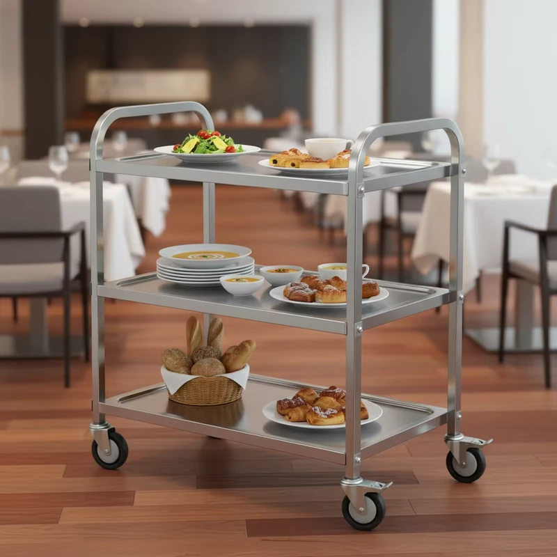 Stainless Steel Silver Blue Service Trolleys for 2 Story Hotels Restaurants Kitchens Hotel Supplies Available