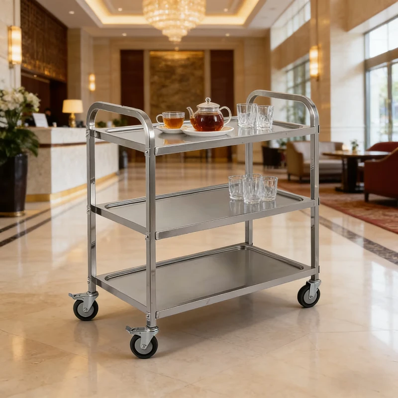 Stainless Steel Silver Blue Service Trolleys for 2 Story Hotels Restaurants Kitchens Hotel Supplies Available