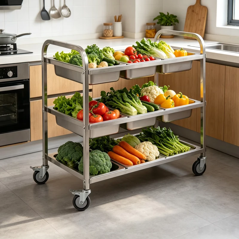 Stainless Steel Silver Blue Service Trolleys for 2 Story Hotels Restaurants Kitchens Hotel Supplies