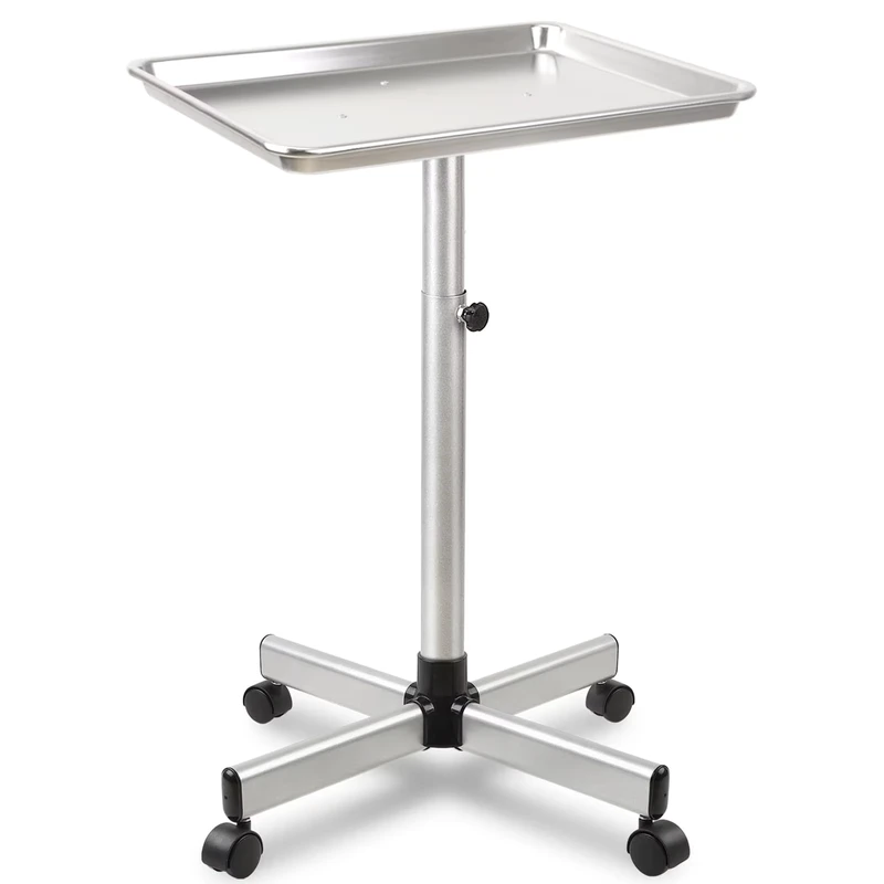 Stainless Steel Silver Modern Salon Trolley Tool Cart with 4-Wheel Rotatable Movable Design for Beauty Hairdressing Storage