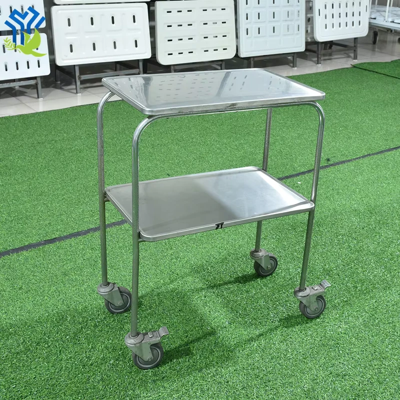 Stainless Steel Surgical Mechanical Table Height Adjustable Medical Trolley Hospital Tray Cart