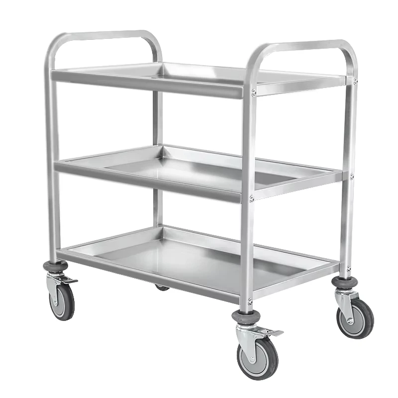 Stainless Steel Thickened Dining Cart Large Rolling Cart Service Catering Storage Cart With Locking Wheels Kitchen Trolley