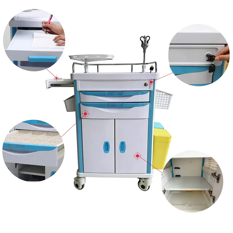 Stainless Steel Trolley on Wheels ABS Medical Trolley with Multi Drawers Compact Resuscitation Equipment Trolley KZ A155
