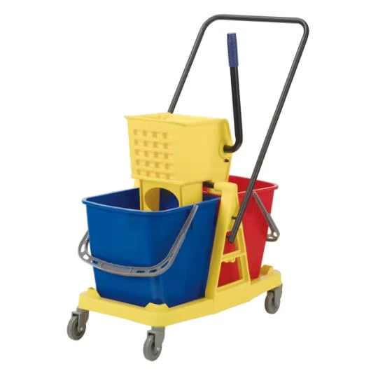 Stainless Steel and Plastic Double Bucket Mop Wringer Trolley for Hotel Hospital Airport Cleaning