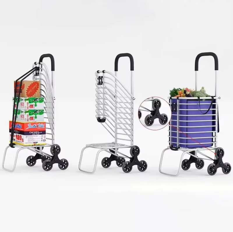 Stair Climbing Shopping Cart Large Capacity Enclose Shopping Carts Handle Rolling Grocery Laundry Utility Cart