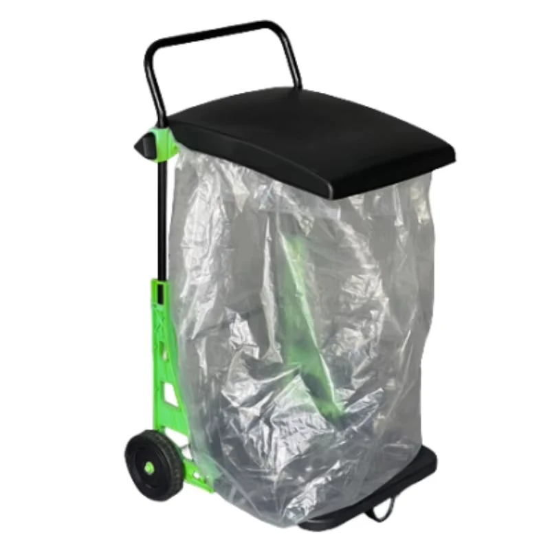 Standing Structure Garden Cart Hand Trolley PP Material Plastic Waste Bin Snow Leaves and Trash Collection Wagon Bag Holder