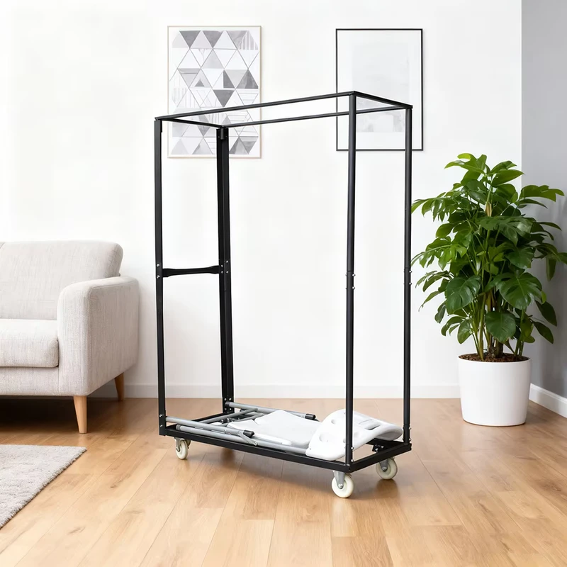 Steel 4-Wheel Trolley for Dining Plastic Folding Chairs with Brake System 25-Piece Capacity Durable & Stable