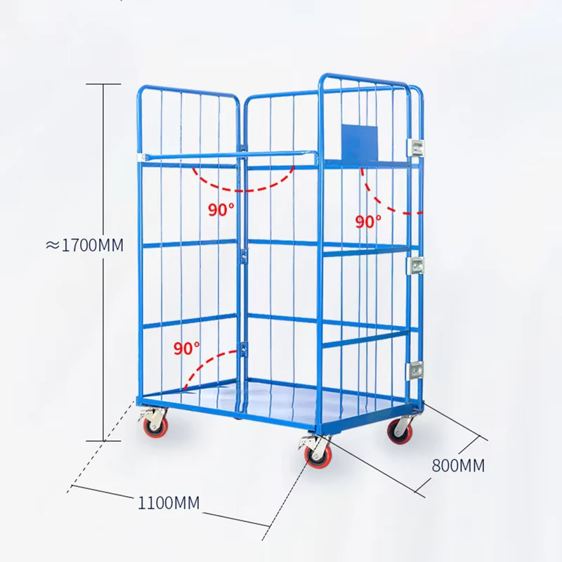 Steel Collapsible Storage Cages Wheels Wire Mesh Cage Rolling Trolley Security Roll Container 500kg Load Capacity Industrial Use