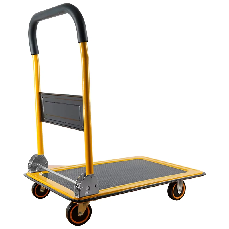 Steel Flatted Trolley Carrier Folding Heavy Duty Four wheel Industrial Material Handling Trolley with Silent Wheels