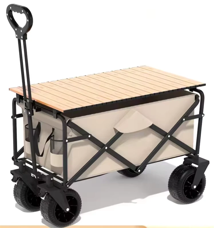 Steel Frame Pneumatic Wheel Outdoor Camping Folding Cart with Table