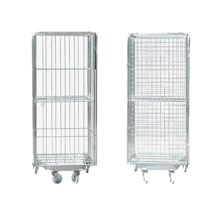 Steel Galvanization 4 Sides 4 Doors Warehouse Roll Container Cage Trolleys