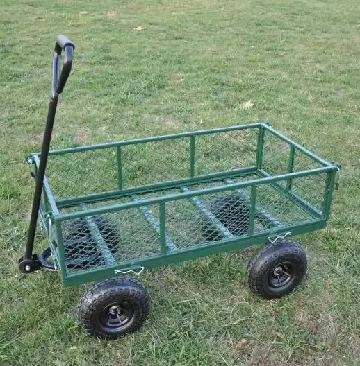 Steel Garden Cart Green Utility Cart Foldable Wagon Cart Use in Hotels Gardens Homes Orchards Warehouses Factories Etc