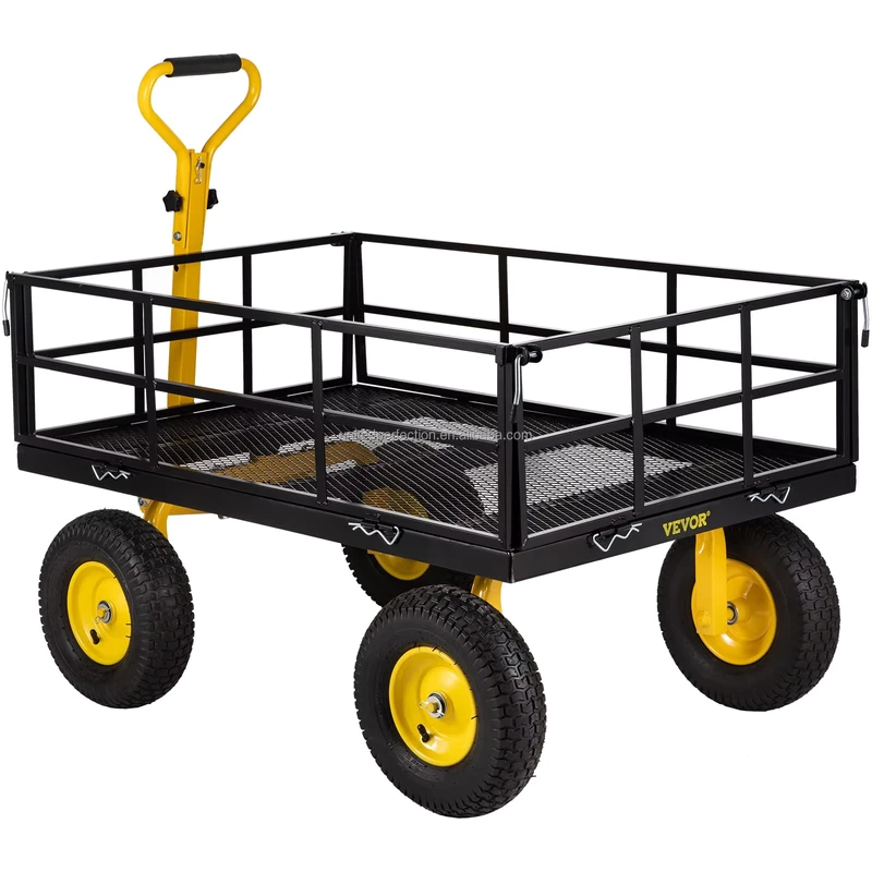 Steel Garden Cart Heavy Duty 1200 Lbs Capacity With Removable Mesh Sides Utility Metal Wagon Perfect for Garden Farm Yard