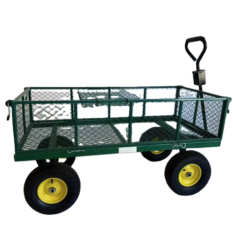 Steel Mesh Garden Utility Wagon 4 Wheel Foldable Yard Cart High Load Capacity for Shopping Storage OEM Industrial Tool