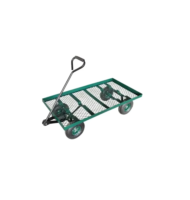 Steel Mesh Yard Garden Cart Wagon Trolley with 4 Wheels Outdoor Wire Mesh Utility Cart