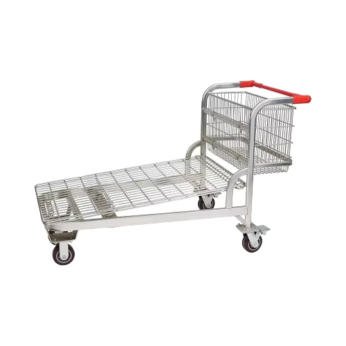 Steel Metal Mesh Heavy Duty Outdoor Warehouse Hand Trolley with 5 Wheels