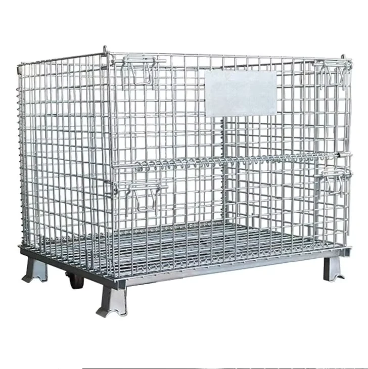 Steel Metal Wire Mesh Container Foldable Stackable for Efficient Goods Management in Warehouses Cargo Storage Effective Buckles
