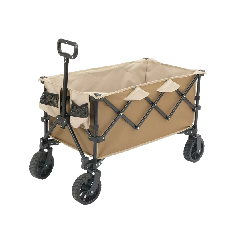 Steel Pipe Bracket Adjustable Rolling Cart Portable Utility Cart Folding Camping Collapsible Trolley for Picnic