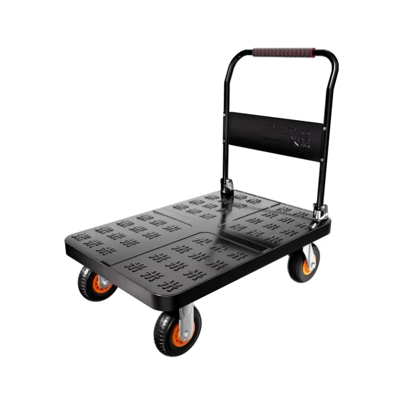 Steel Plate Trolley Warehouse Storage Equipment Industrial Steel Metal 5 inch TPR Rubber Wheels Load Capacity 500kg