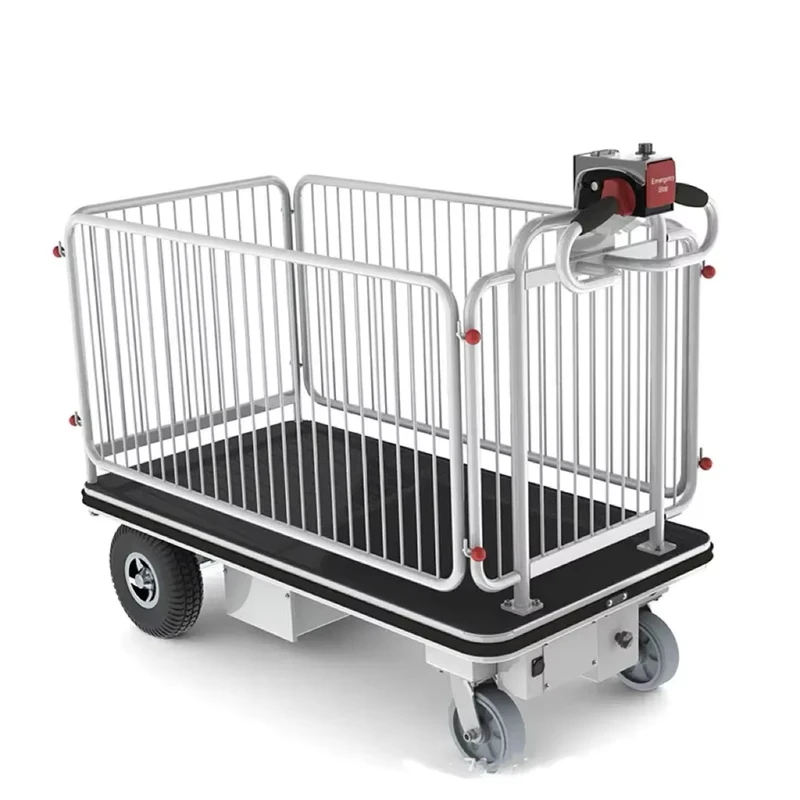 Steel Platform Foldable High Capacity Electric Loading Cart Four Wheel Hand Truck Trolley for Industrial Construction Warehouse