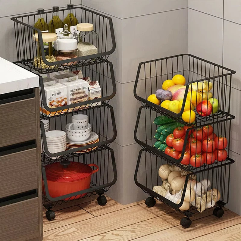 Steel Removable Kitchen Fruit Vegetable Storage Organizer Trolley Display Basket