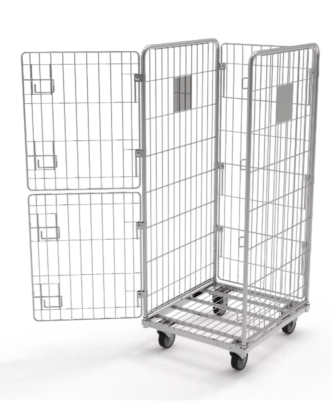 Steel Roll Cage Trolley Customizable OEM Powder Coated Four Sided Lockable Design Multi Purpose Shopping Cargo Storage