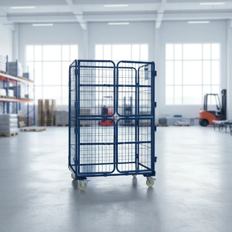 Steel Roll Container Durable Lightweight Folding Cage Trolley Hot Dip Galvanized Surface for Airport Warehouse Logistics Use