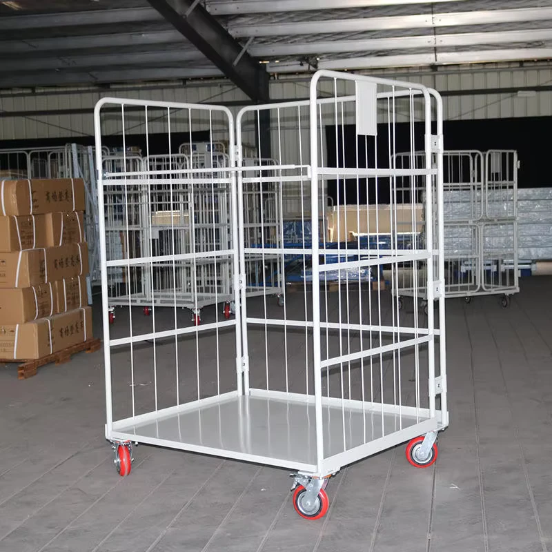 Steel Roll Container Trolley Collapsible 500kg Load Capacity Powder Coating Galvanized Stackable Storage Standard