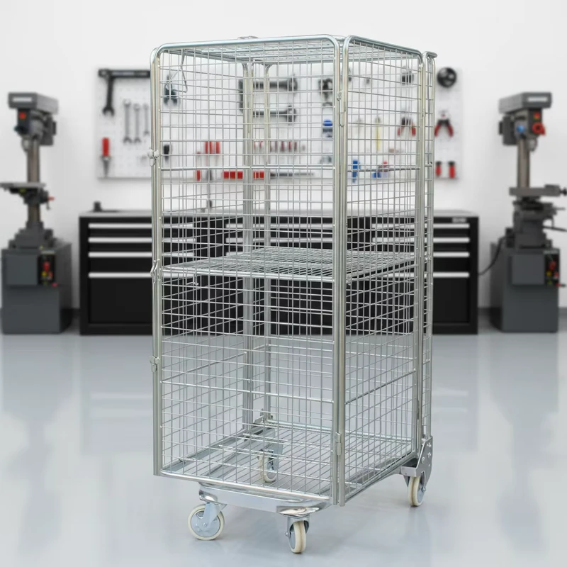Steel Rolling Cage Trolley 500kgs Load Capacity Galvanized Stackable Storage Roll Container for Industrial