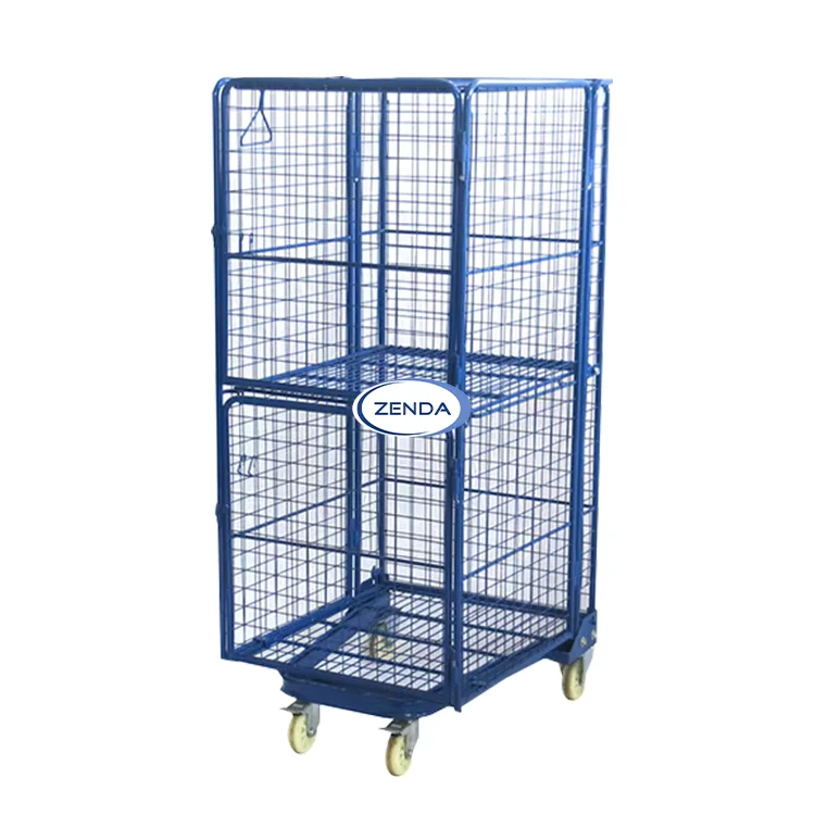Steel Rolling Cage Trolley Collapsible Design Powder Coated Zinc Plating Finish Durable Storage Laundry Roll Container