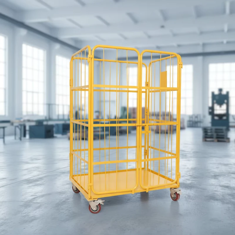 Steel Rolling Cage Trolley Powder Coating Galvanized Custom Roll Container Cargo Trolley 500kg Load Capacity Collapsible