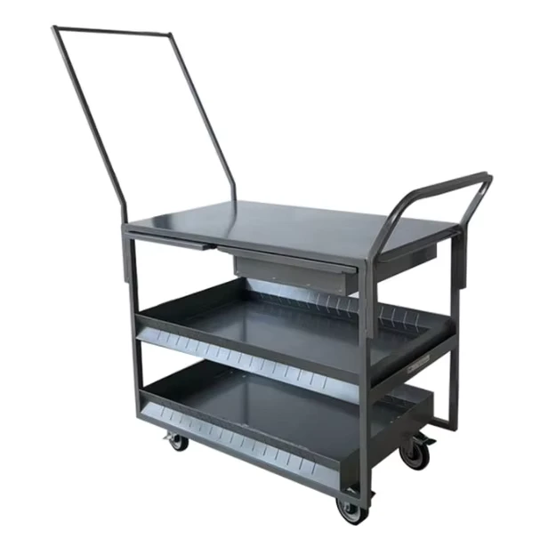 Steel Service Table Cart Foldable Cage Car Trolley Double Handle Three Tier Hand Cart