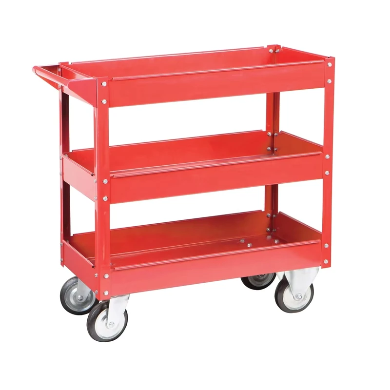Steel Tool Service Cart Service Trolleys with 3 Shelves Multipurpose Tub Utility Supply Cart with 330 lb Capacity Red