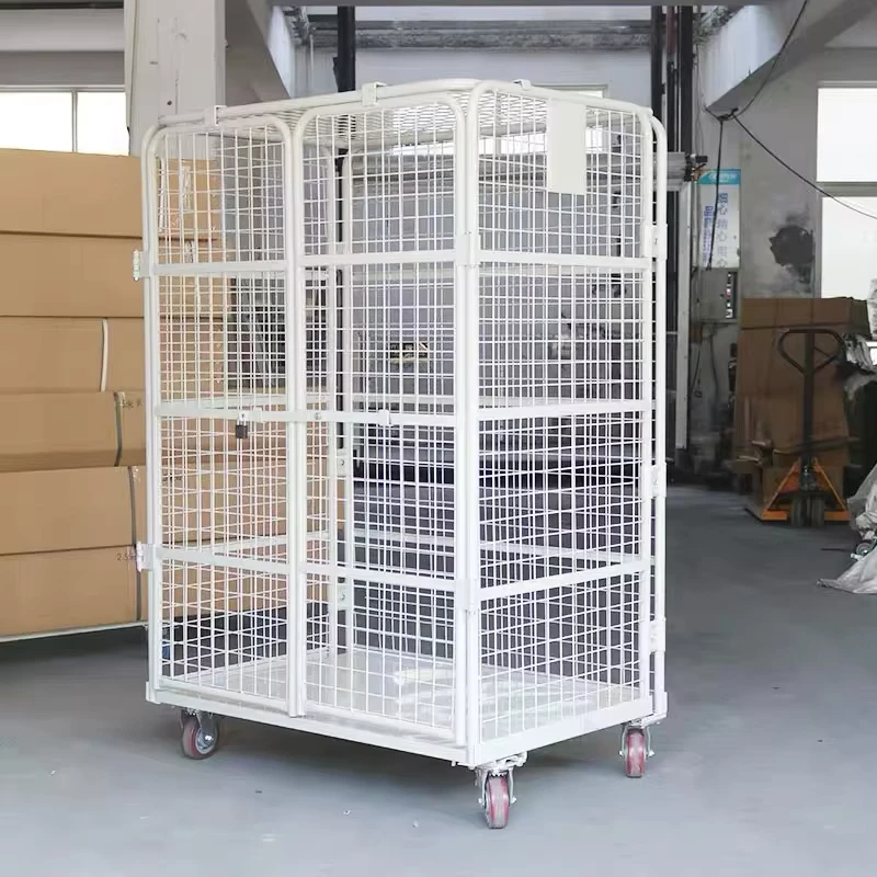 Steel Trolley Cart with Wheels Storage Cage 3-Sided Roll Cage with Door 1000KG Capacity