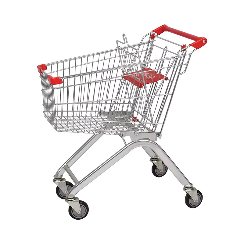 Steel Tube Mesh Unfolding Supermarket Shopping Cart Trolley with 100L Capacity Powder Coated Surface Durable 4” PU Wheels