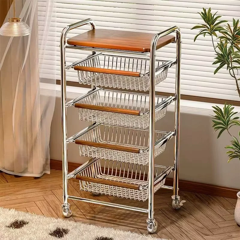 Steel Utility Trolley Cart with MDF Shelves Rolling Storage Cart for Office Kitchen Home Use